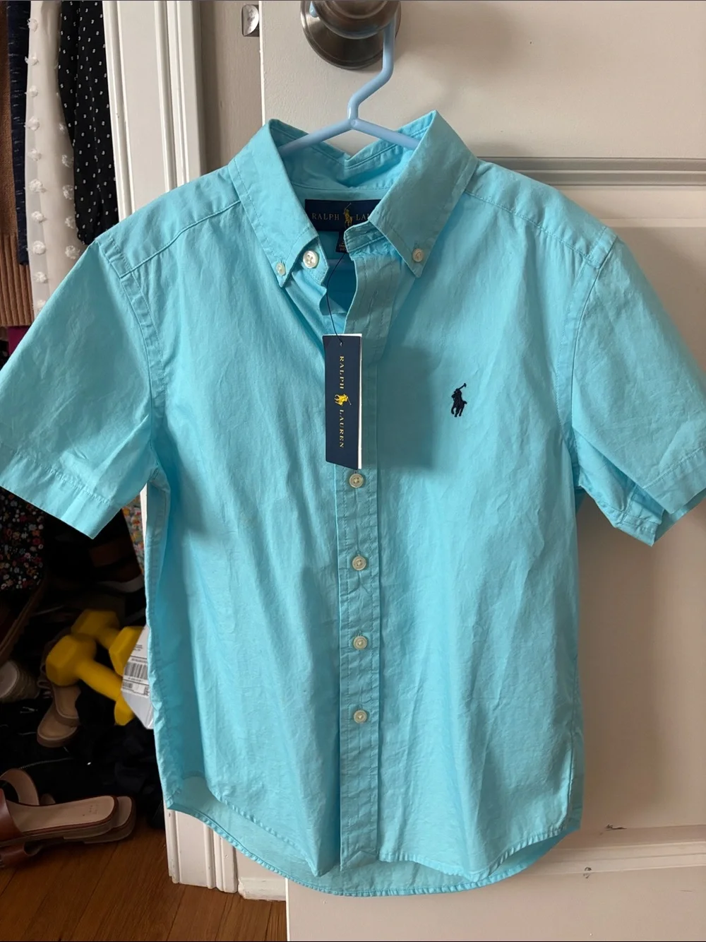 NWT Boys’ Ralph Lauren Boys Short-Sleeve Button-Down Shirt - Aqua Blue